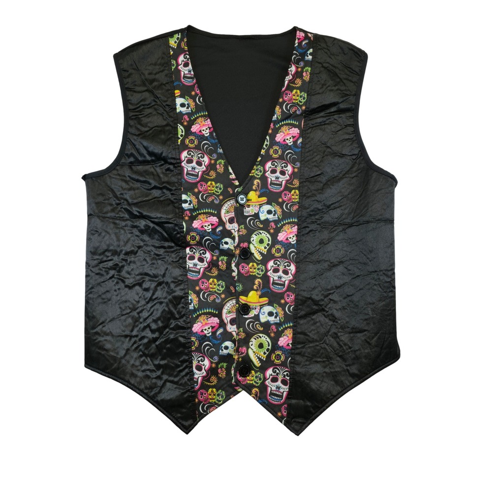 Forum Novelties Day of the Dead Vest Men's One Size Black Sugar Skull Print